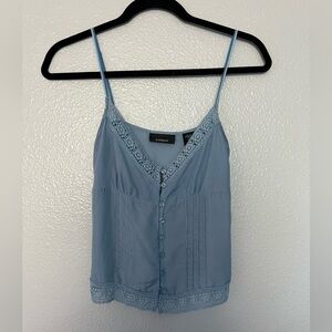 Express Light Blue Button-Down Silk Camisole with Lace